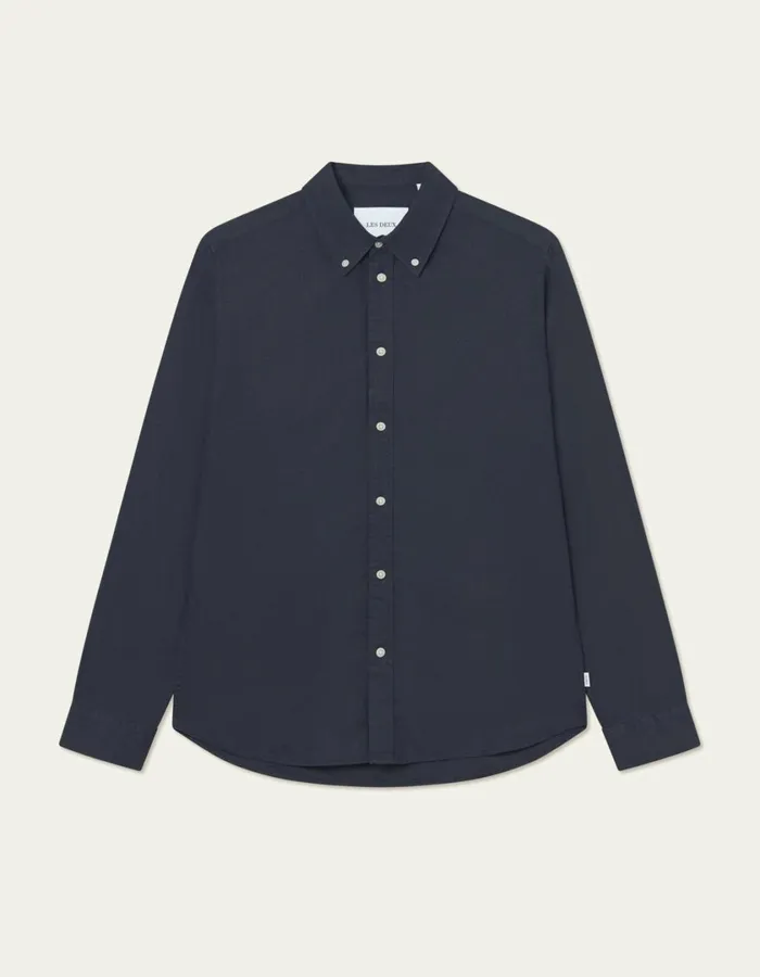 Men Kristian Linen BD Shirt 8211 Dark Navy Les Deux ShirtsOvershirts