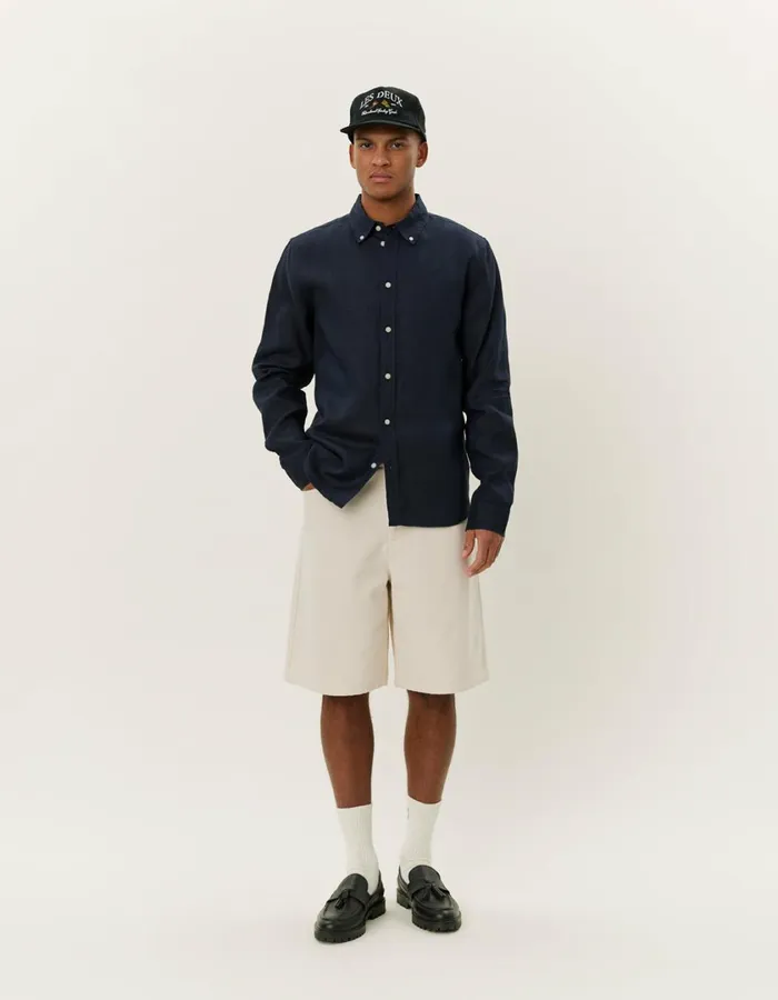 Men Kristian Linen BD Shirt 8211 Dark Navy Les Deux ShirtsOvershirts