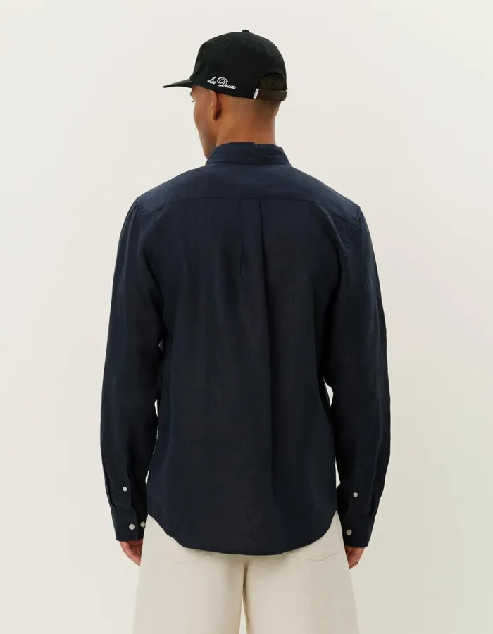 Men Kristian Linen BD Shirt 8211 Dark Navy Les Deux ShirtsOvershirts