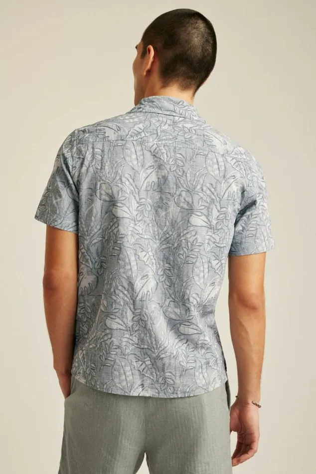 Men Limited Edition Riviera Cabana Shirt Blue Chambray Floral Sketch Bonobos Short Sleeve Shirts