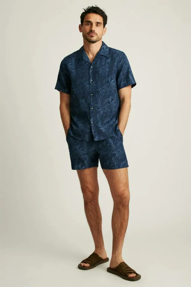 Men Limited Edition Riviera Cabana Shirt Indigo Palms Bonobos Short Sleeve Shirts Men Limited Edition Riviera Cabana Shirt Indigo Palms Bonobos Short Sleeve Shirts