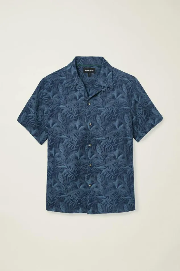 Men Limited Edition Riviera Cabana Shirt Indigo Palms Bonobos Short Sleeve Shirts