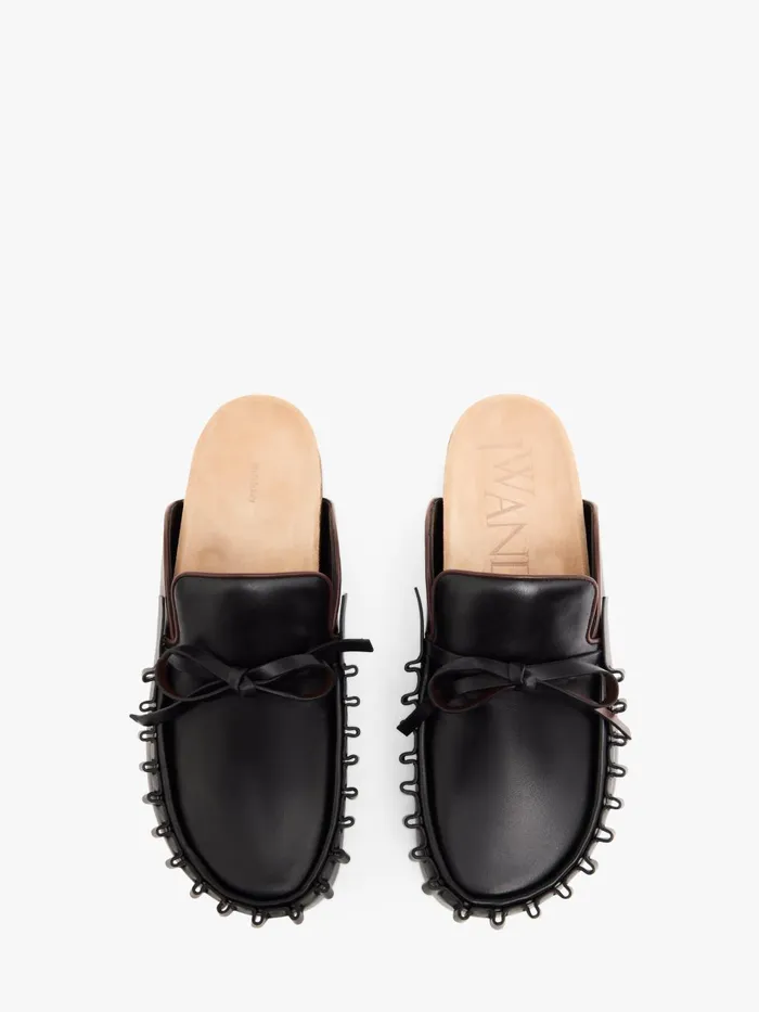 Men Loafers JW Anderson RUFFLE LOAFER LEATHER MULES Black
