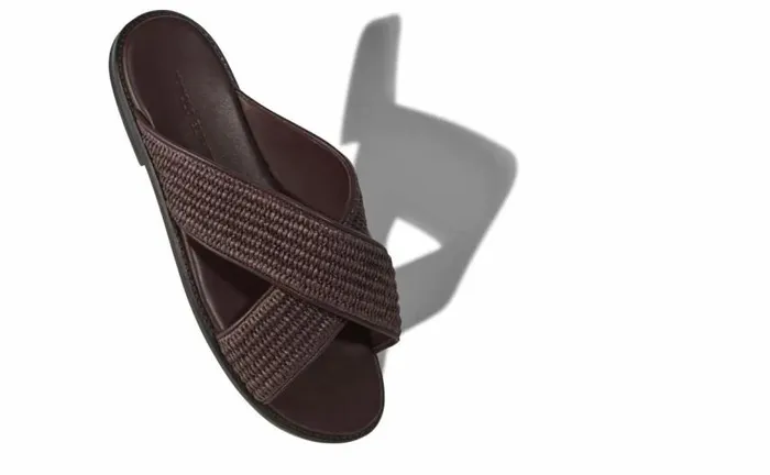 Men Mahogany Brown Raffia Crossover Sandals Manolo Blahnik Sandals