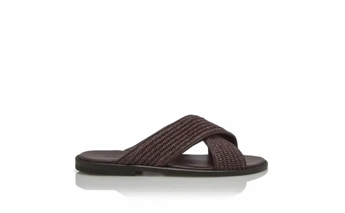 Men Mahogany Brown Raffia Crossover Sandals Manolo Blahnik Sandals