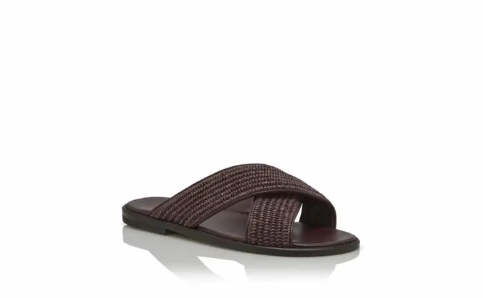 Men Mahogany Brown Raffia Crossover Sandals Manolo Blahnik Sandals