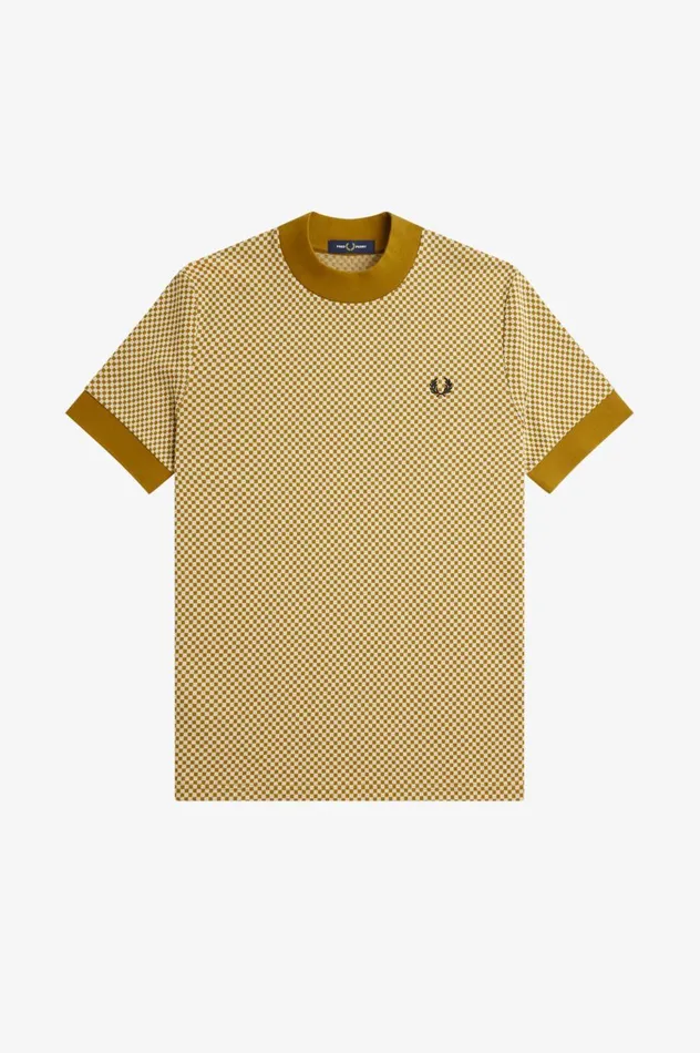 Men Micro Chequerboard TShirt Oatmealdark Caramel Fred Perry TShirts