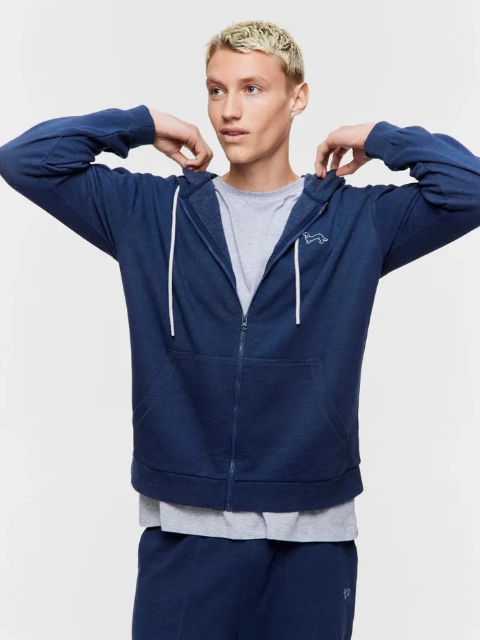 Men Navy Fleece Zip Hoodie Navy Peter Alexander Tops