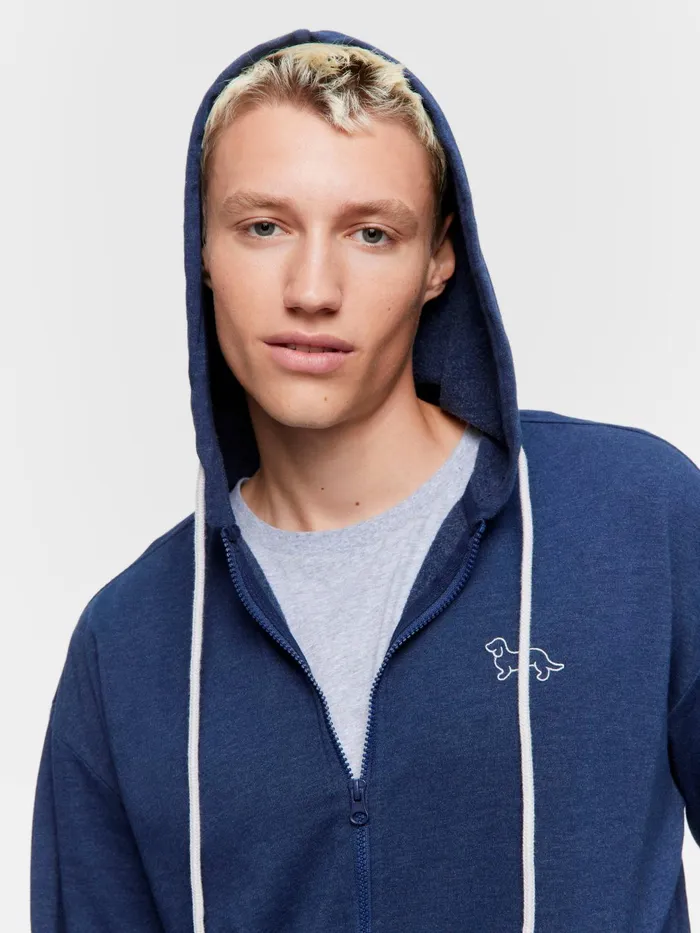 Men Navy Fleece Zip Hoodie Navy Peter Alexander Tops
