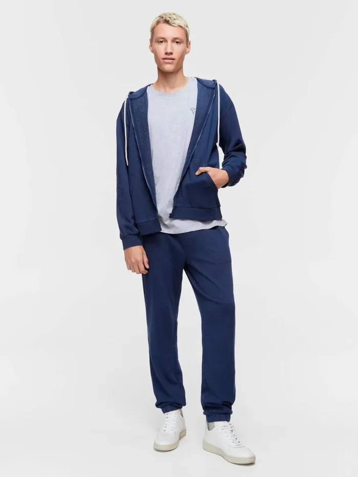 Men Navy Fleece Zip Hoodie Navy Peter Alexander Tops
