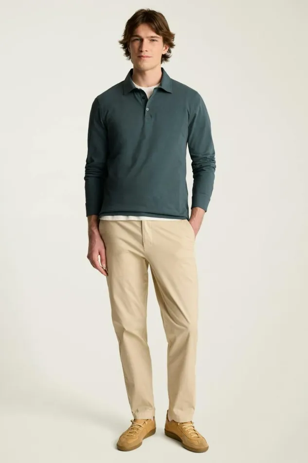Men Organic Cotton Long Sleeve Polo Deep Blue Bonobos Polos