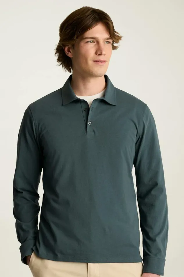Men Organic Cotton Long Sleeve Polo Deep Blue Bonobos Polos