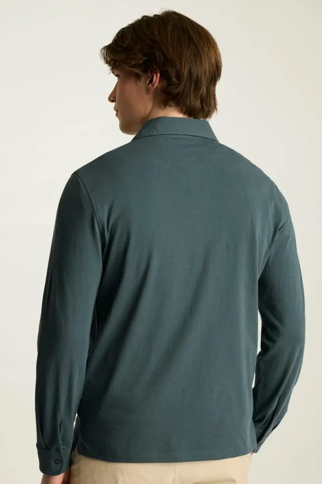 Men Organic Cotton Long Sleeve Polo Deep Blue Bonobos Polos