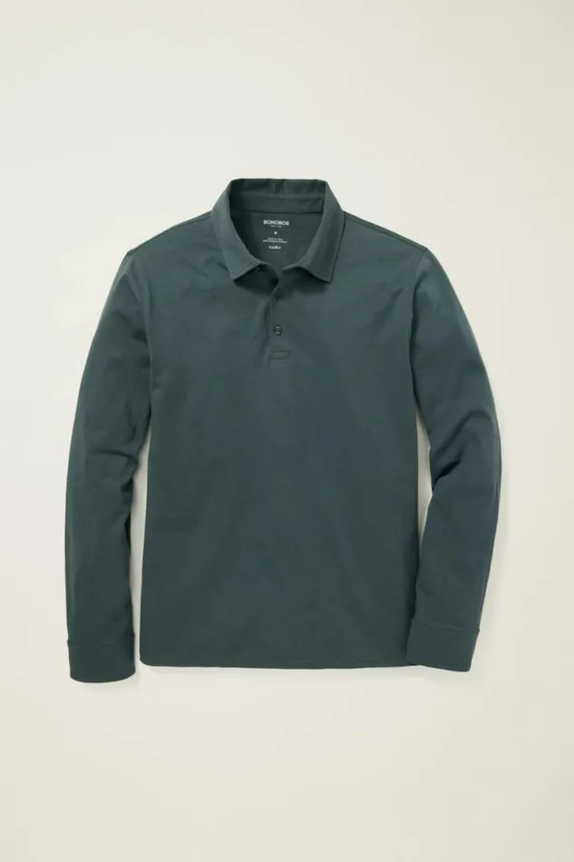 Men Organic Cotton Long Sleeve Polo Deep Blue Bonobos Polos