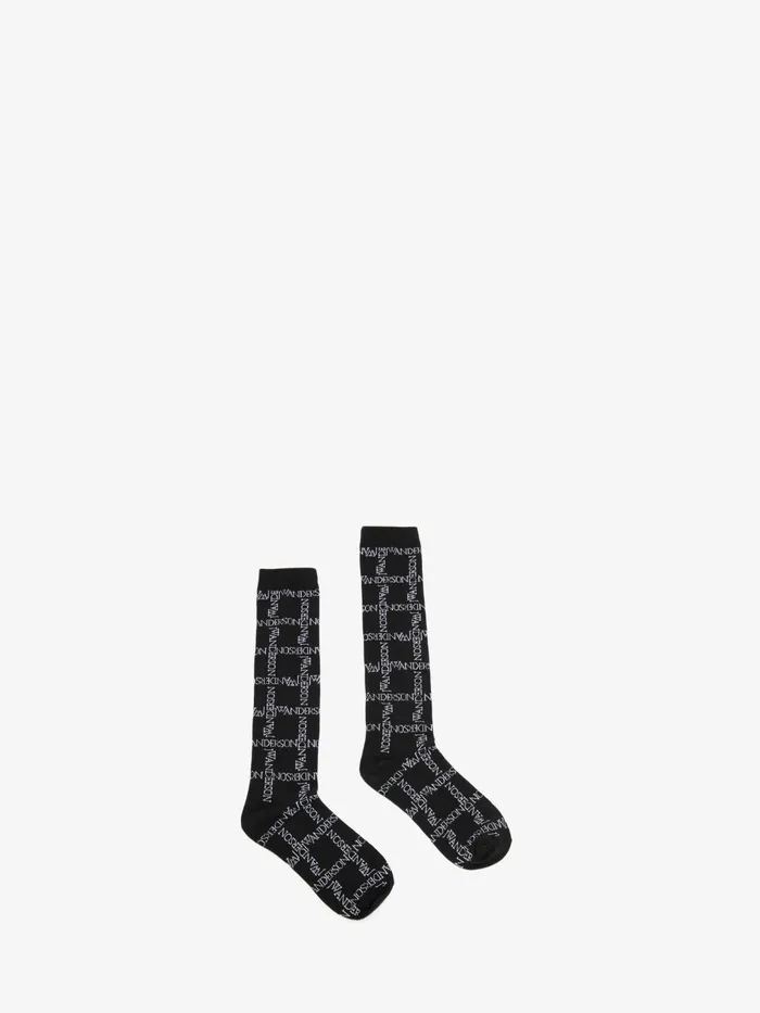 Men OTHER ACCESSORIES JW Anderson LONG SOCKS WITH LOGO GRID Blackwhite