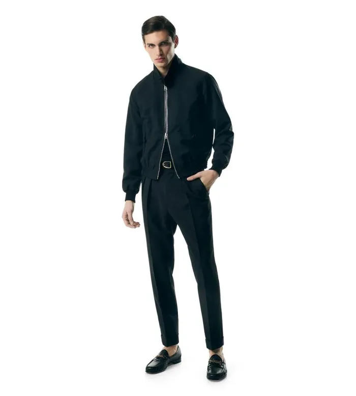 Men Outerwear Tom Ford British Mohair Self Rib Harrington Black