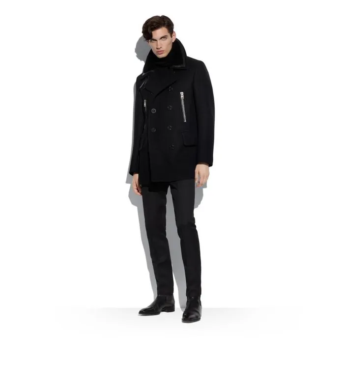 Men Outerwear Tom Ford Double Felt Peacoat Black