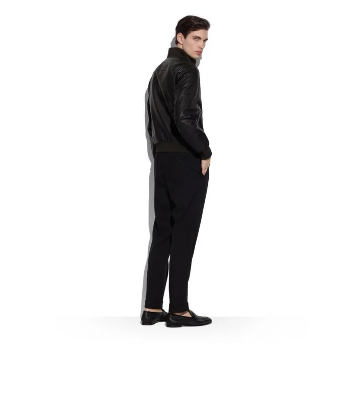 Men Outerwear Tom Ford Grain Leather Track Bomber Black