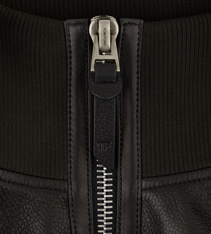 Men Outerwear Tom Ford Grain Leather Track Bomber Black