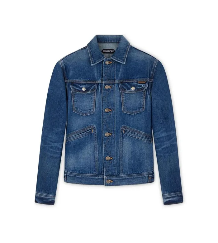 Men Outerwear Tom Ford Japanese Selvedge Denim Jacket Washed Indigo