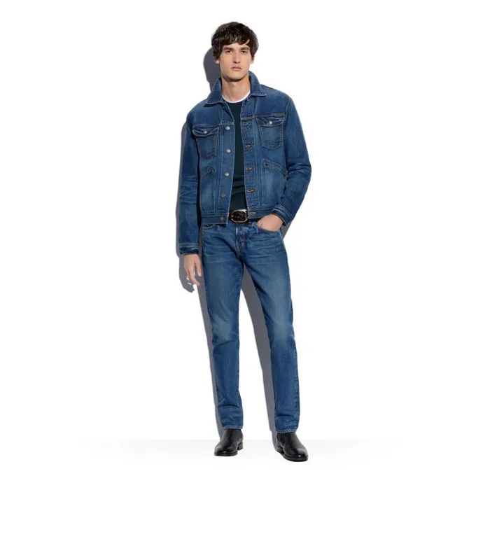 Men Outerwear Tom Ford Japanese Selvedge Denim Jacket Washed Indigo