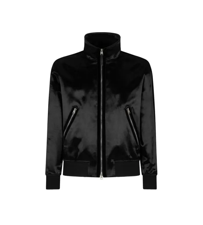 Men Outerwear Tom Ford Viscose Blend Funnel Track Jacket Black