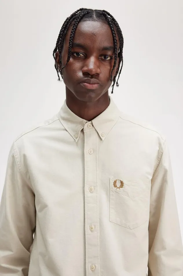Men Oxford Shirt Oatmeal Fred Perry Shirts