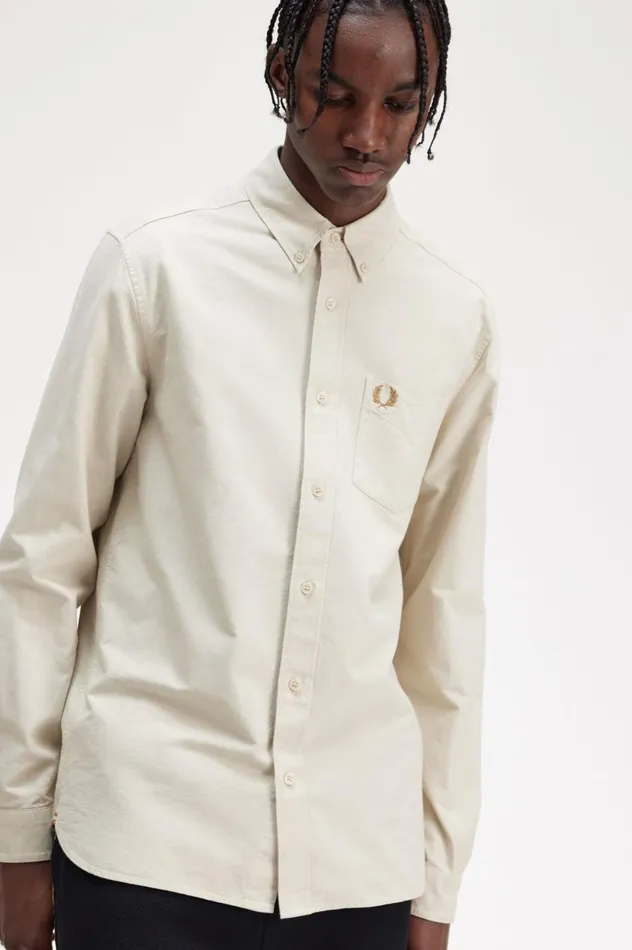 Men Oxford Shirt Oatmeal Fred Perry Shirts
