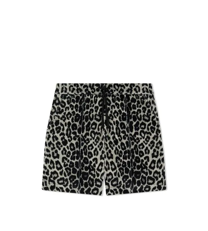 Men Pants and Shorts Tom Ford Leopard Print Velour Shorts Black Beige