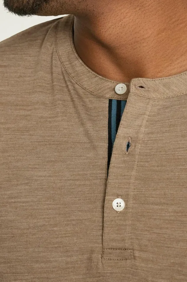 Men Performance Merino Long Sleeve Henley Khaki Brown Bonobos Henleys