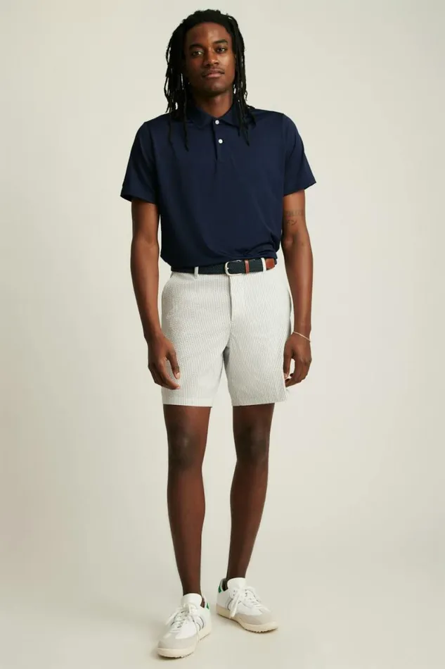 Men Performance Seersucker Golf Short Grey And White Stripe Bonobos Golf Shorts