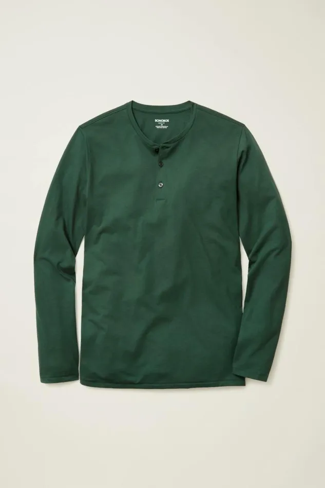 Men Pima Performance Long Sleeve Henley Green Gables Bonobos Henleys
