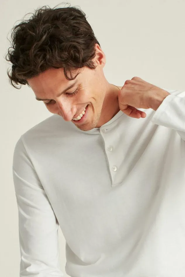 Men Pima Performance Long Sleeve Henley White Bonobos Henleys