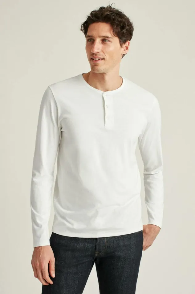 Men Pima Performance Long Sleeve Henley White Bonobos Henleys