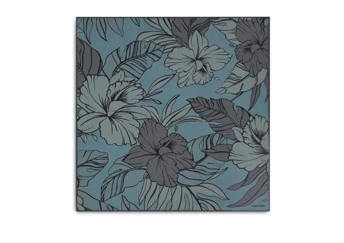Men Pocket Squares Tom Ford Hibiscus Floral Silk Pocket Square Grey