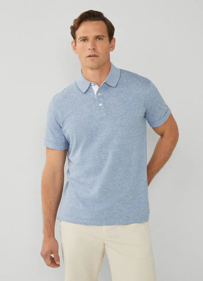 Men Polo Shirts Hackett London Classic Fit Fil A Fil Polo Chambray Blue