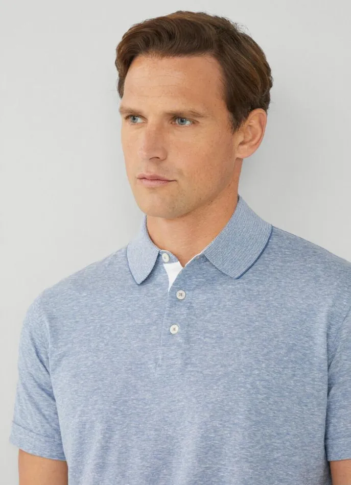 Men Polo Shirts Hackett London Classic Fit Fil A Fil Polo Chambray Blue