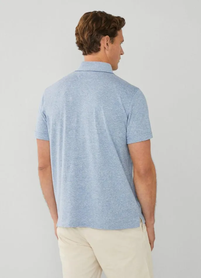 Men Polo Shirts Hackett London Classic Fit Fil A Fil Polo Chambray Blue