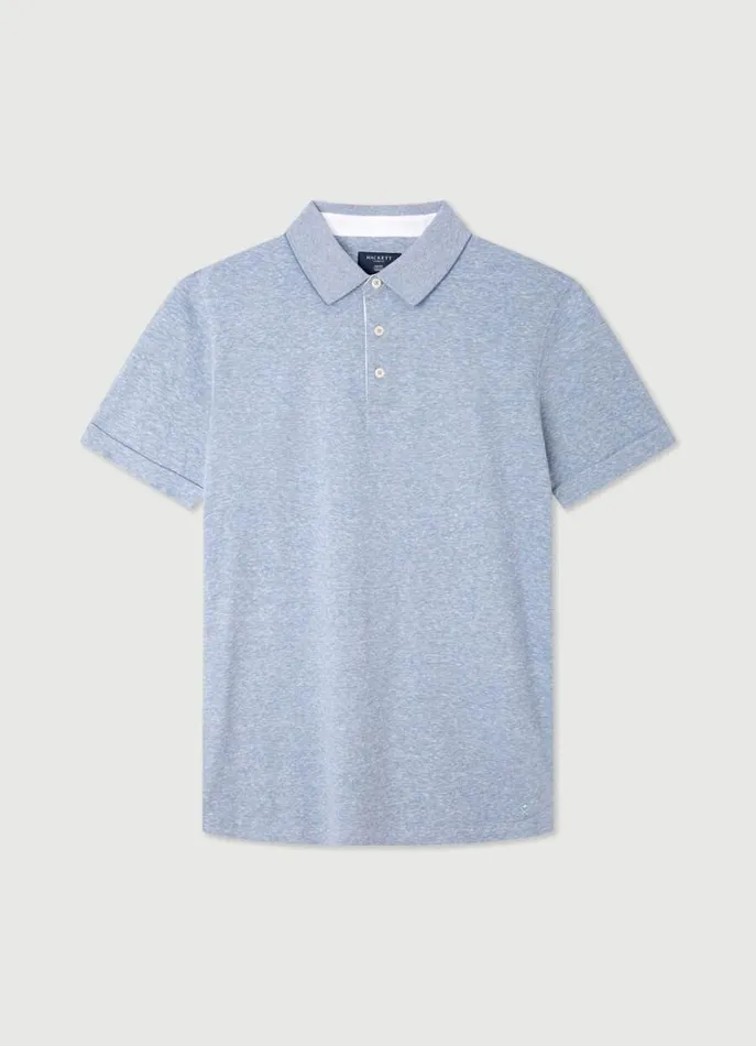 Men Polo Shirts Hackett London Classic Fit Fil A Fil Polo Chambray Blue