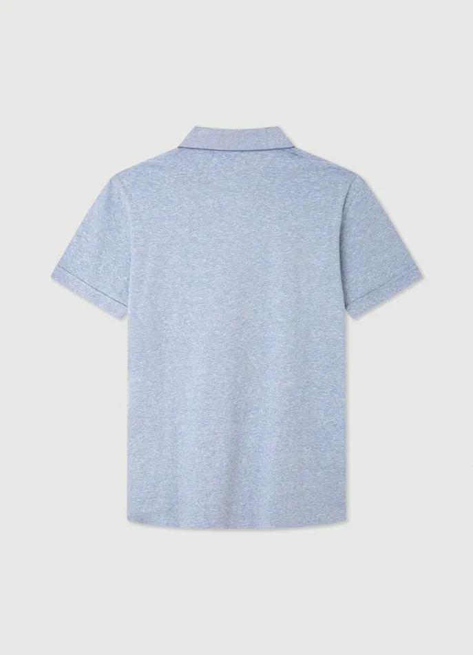 Men Polo Shirts Hackett London Classic Fit Fil A Fil Polo Chambray Blue