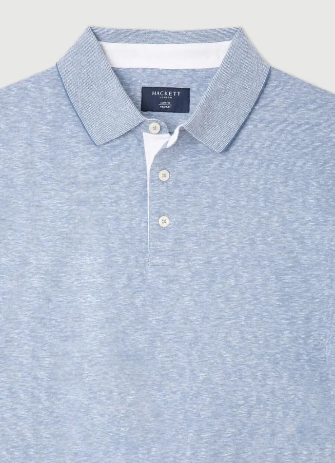 Men Polo Shirts Hackett London Classic Fit Fil A Fil Polo Chambray Blue