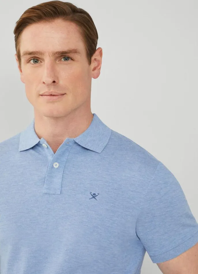 Men Polo Shirts Hackett London Slim Fit Pique Polo Shirt Chambray Blue