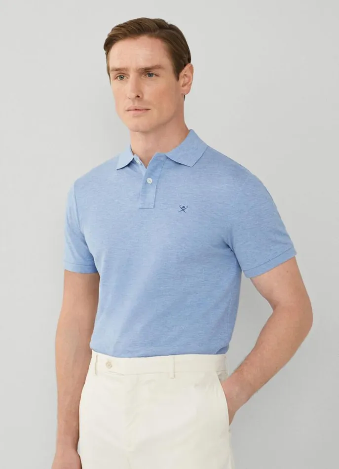 Men Polo Shirts Hackett London Slim Fit Pique Polo Shirt Chambray Blue
