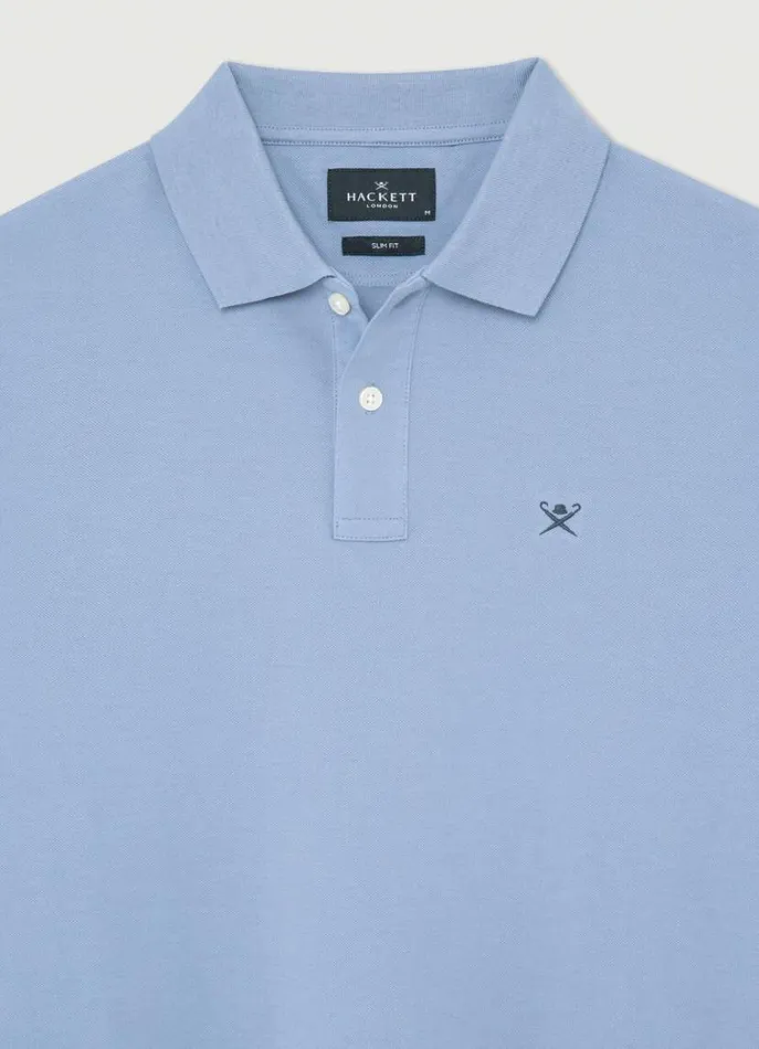 Men Polo Shirts Hackett London Slim Fit Pique Polo Shirt Chambray Blue