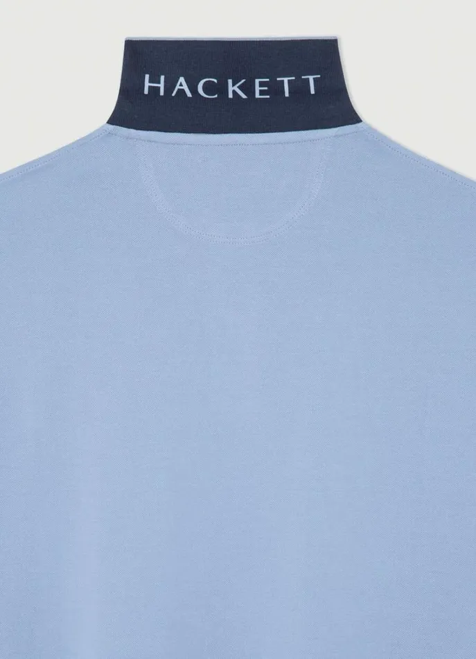 Men Polo Shirts Hackett London Slim Fit Pique Polo Shirt Chambray Blue