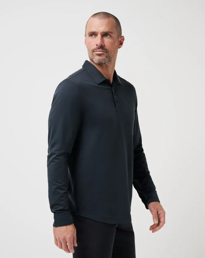 Men Polos TravisMathew FEATHERWEIGHT LONG SLEEVE POLO Black