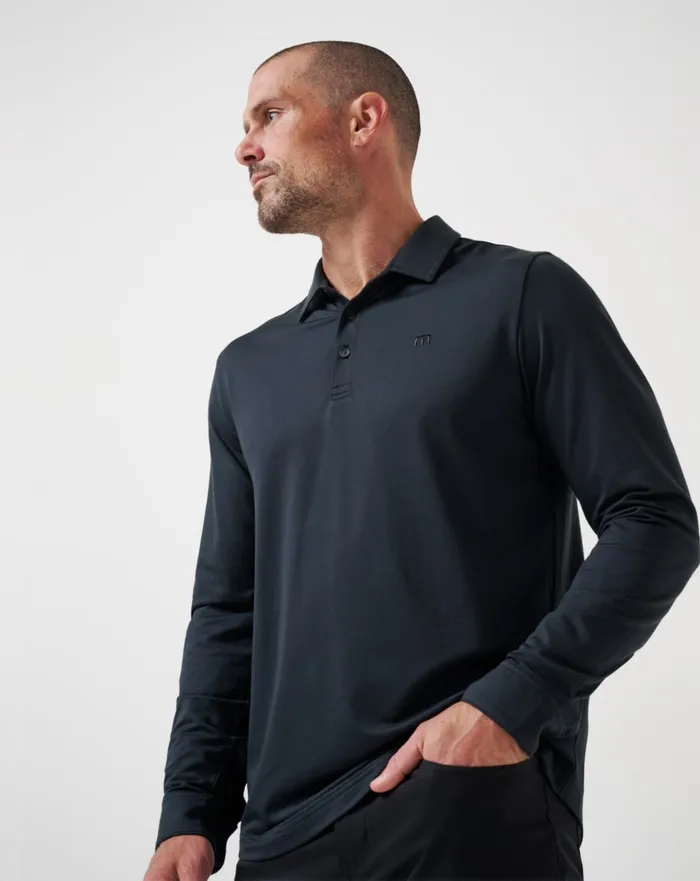 Men Polos TravisMathew FEATHERWEIGHT LONG SLEEVE POLO Black