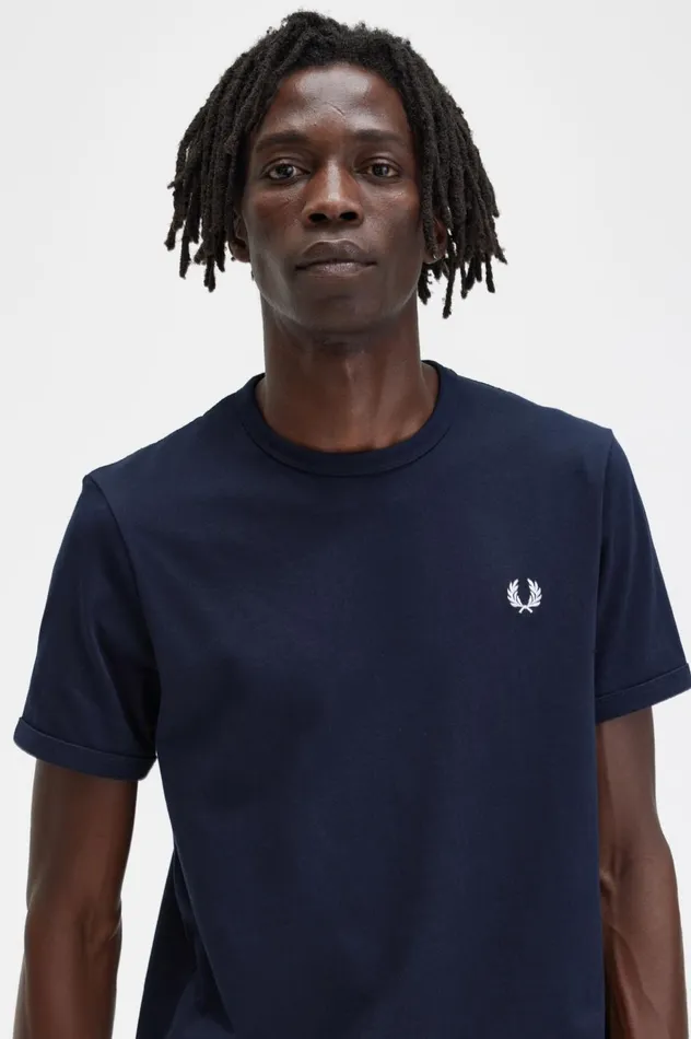 Men Ringer TShirt Navy Fred Perry TShirts