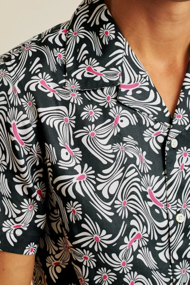 Men Riviera Cabana Shirt Black Trippy Floral Bonobos Short Sleeve Shirts
