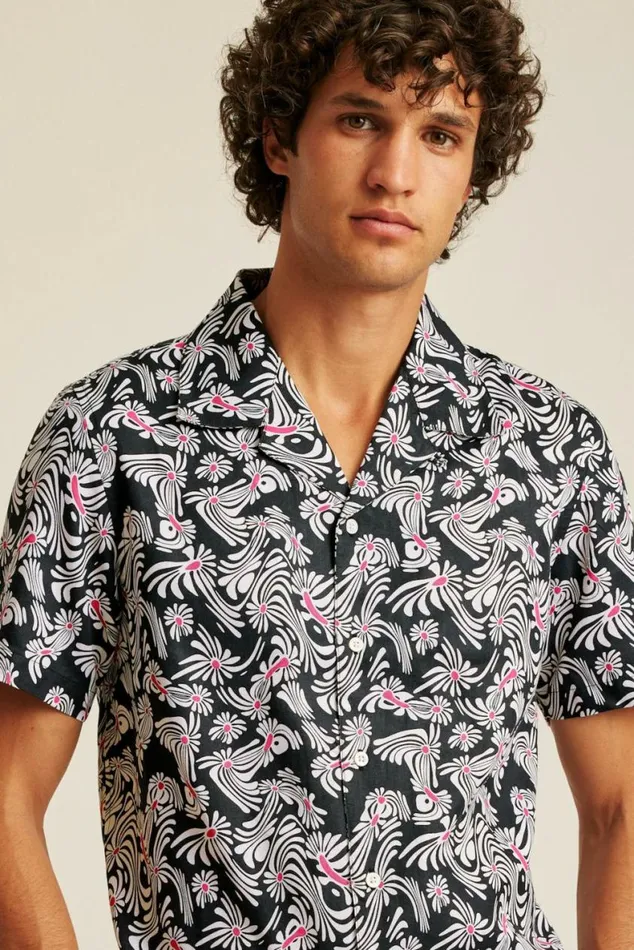 Men Riviera Cabana Shirt Black Trippy Floral Bonobos Short Sleeve Shirts